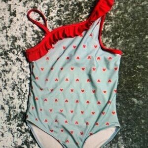 Kids One-Shoulder Swimsuit with Red Accents
